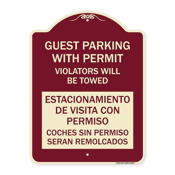 Signmission Guest Parking with Permit Violators Will Be Towed Estacionamento De Visita Con Permis, BU-1824-23927 A-DES-BU-1824-23927 - main